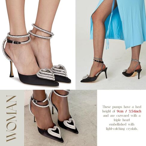 حجر الراين الكعوب للنساء خنجر كعب ثلاثة القلب واضح الكعوب Strappy الصنادل أشار تو الكاحل حزام حفل زفاف مضخات in Kuwait