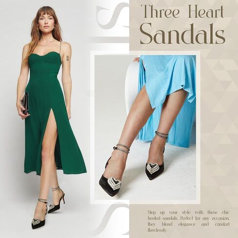 حجر الراين الكعوب للنساء خنجر كعب ثلاثة القلب واضح الكعوب Strappy الصنادل أشار تو الكاحل حزام حفل زفاف مضخات in Kuwait