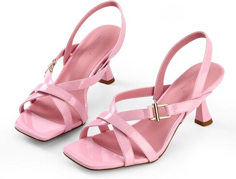 Heeled Sandals for Women with 2.5 IN kitten Heel, Square Toe Slingback Heels, Cute and Elegant Summer Heels, PU Leather/Patent Leather Heels in Saudi Arabia