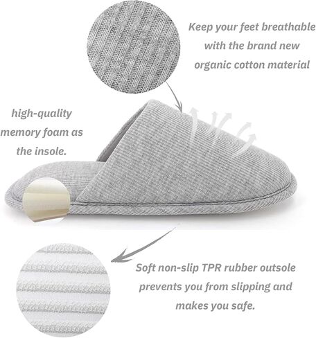 ofoot Womens Indoor Memory Foam Cotton Scuff Slippers Slip On Summer House Shoes Flats Breathable Lightweight Washable Non Skid Rubber Soles in Kuwait