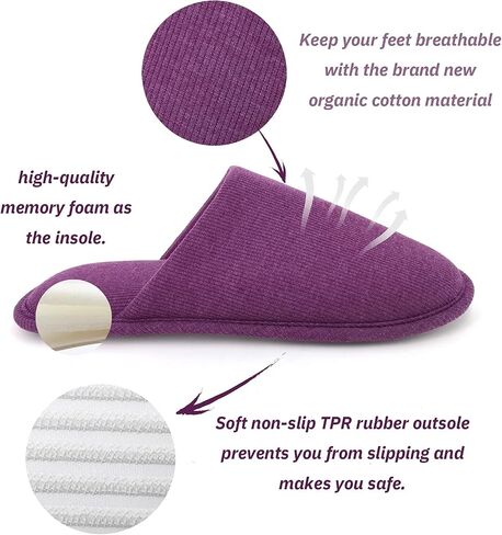 ofoot Womens Indoor Memory Foam Cotton Scuff Slippers Slip On Summer House Shoes Flats Breathable Lightweight Washable Non Skid Rubber Soles in Kuwait