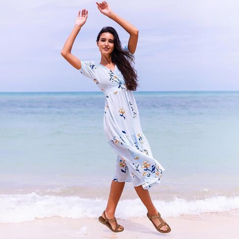 HARENCE Women's Summer Flat Sandals: Comfortable Bohemian Beaded Flats Shoes Elastic Ankle T-Strap Casual Slip on Beach Dress Sandals for Women in Saudi Arabia