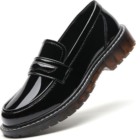 XMM Black Loafers for Women Chunky Loafer Shoes Penny Loafers Flats Lug Sole Lightweight Slip On Ladies Shoes Business Casual Dressy Comfortable Office Shoes in Saudi Arabia