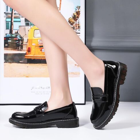 XMM Black Loafers for Women Chunky Loafer Shoes Penny Loafers Flats Lug Sole Lightweight Slip On Ladies Shoes Business Casual Dressy Comfortable Office Shoes in Saudi Arabia