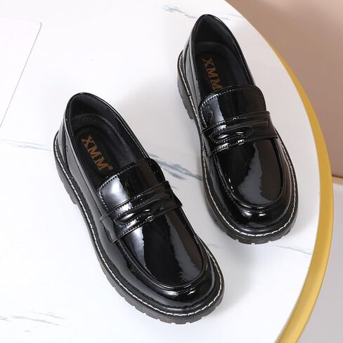 XMM Black Loafers for Women Chunky Loafer Shoes Penny Loafers Flats Lug Sole Lightweight Slip On Ladies Shoes Business Casual Dressy Comfortable Office Shoes in Saudi Arabia