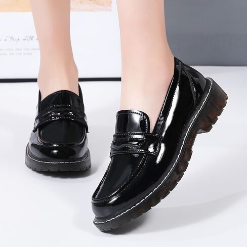 XMM Black Loafers for Women Chunky Loafer Shoes Penny Loafers Flats Lug Sole Lightweight Slip On Ladies Shoes Business Casual Dressy Comfortable Office Shoes in Saudi Arabia