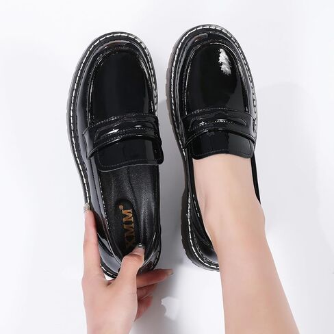 XMM Black Loafers for Women Chunky Loafer Shoes Penny Loafers Flats Lug Sole Lightweight Slip On Ladies Shoes Business Casual Dressy Comfortable Office Shoes in Saudi Arabia