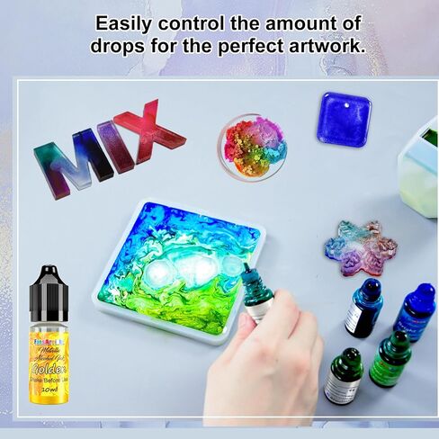 Metallic Alcohol Ink Set - 20 Metal Colors, Concentrated Alcohol-Based Ink, Epoxy Resin Paint Dye for Resin Coasters, Acrylic Painting, Tumbler Making,10 ml Each in Kuwait