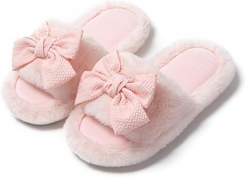 Cute Bow House Women's Slippers - Open Toe Warm Plush Fluffly Non-Slip Sole Indoor in Saudi Arabia