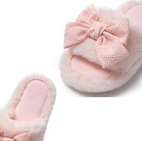 Cute Bow House Women's Slippers - Open Toe Warm Plush Fluffly Non-Slip Sole Indoor in Saudi Arabia