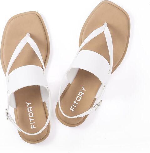 صندل نسائي مسطح بحزام قابل للتعديل من FITORY مع شرائح كاجوال وشباشب مقسمة على شكل أصابع القدم للسيدات مقاس الصيف 6-11 in Kuwait