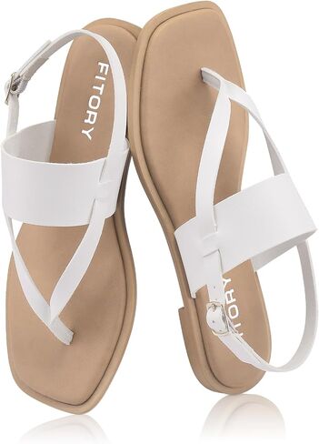 صندل نسائي مسطح بحزام قابل للتعديل من FITORY مع شرائح كاجوال وشباشب مقسمة على شكل أصابع القدم للسيدات مقاس الصيف 6-11 in Kuwait