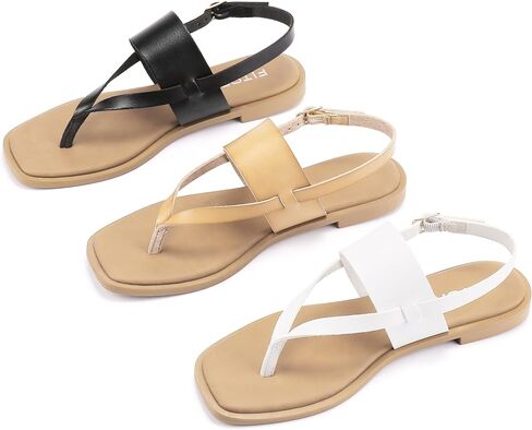 صندل نسائي مسطح بحزام قابل للتعديل من FITORY مع شرائح كاجوال وشباشب مقسمة على شكل أصابع القدم للسيدات مقاس الصيف 6-11 in Kuwait