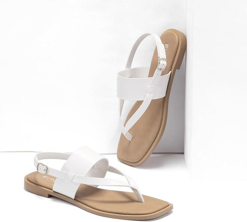 صندل نسائي مسطح بحزام قابل للتعديل من FITORY مع شرائح كاجوال وشباشب مقسمة على شكل أصابع القدم للسيدات مقاس الصيف 6-11 in Kuwait