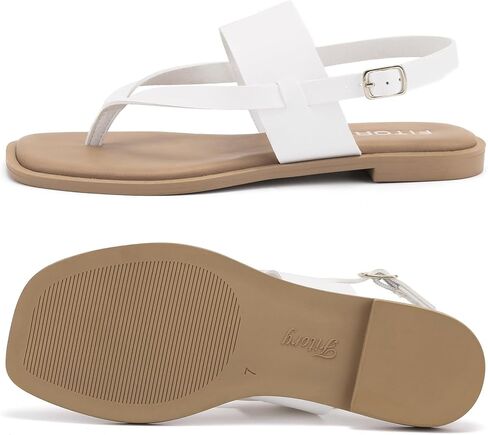 صندل نسائي مسطح بحزام قابل للتعديل من FITORY مع شرائح كاجوال وشباشب مقسمة على شكل أصابع القدم للسيدات مقاس الصيف 6-11 in Kuwait