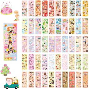 مجموعة ملصقات ديكو كورية 100 ورقة، ملصقات Kpop Potocard الكورية مع شريط زهور على شكل أرنب لطيف ودب قطة، ملصقات ديكو ذاتية اللصق لامعة ملونة لبطاقة سجل القصاصات (100S-Life) in Kuwait