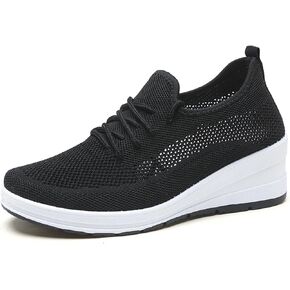 Womens Ultra-Light Stretchy Mesh Wedge Orthopedic Sneakers Comfor Lace Up Non Slip Hollow Out Increase Height Casual Walking Shoes for Outdoor Sport Travel Hiking