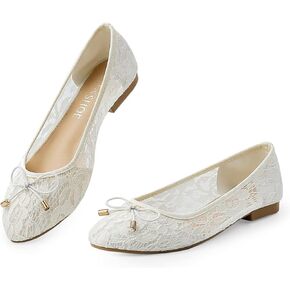 حذاء نسائي مسطح من MUSSHOE مريح بمقدمة مستديرة من الدانتيل للنساء in Kuwait