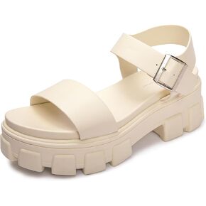 Luffymomo Women's Platform Wedge Sandals Lug Sole Sandals Adjustable Ankle Strap Chunky Heels