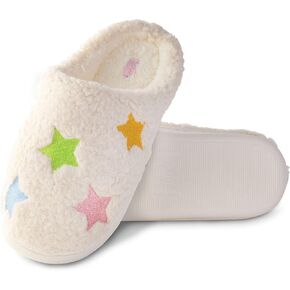 ban.do Fuzzy Slippers with Rubber Sole, House Shoes for Women, Indoor Outdoor Cozy Slippers, Cute Fluffy Shoes, Stars