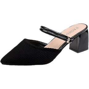 Women's Closed Pointed Toe Mules Two Way Wear Strap Backless Loafer for Women Mid Chunky Heel Mule Slingback Sandals Slip on Slides Dress Shoes