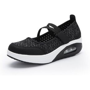Women'S Mesh Hook and Loop Wedge Heel Platform Yaoyao Shoes Adjustable Lightweight Breathable Orthopedic Air Cushion Wedge Sneakers for Diabetes Arthritis Non Slip Nurse Shoes