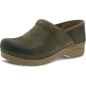 Dansko Women's Professional Green Burnished Nubuck Slip-On Clogs 10.5-11 M US – Anti-fatigue Rocker Sole and Arch Support for Comfort