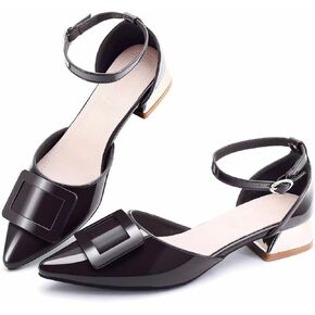Women's Closed Toe Wedding Low Heels pumps D'Orsay & Two-Piece Adjustable Strap Pointed Toe Pumps High Heeled Prom Dress Shoes