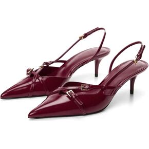 MICIFA Slingback Kitten Heels for Women Pointed Toe Stiletto Heels Slip On Pumps with Buckled Straps Dress Work Heeled Sandals