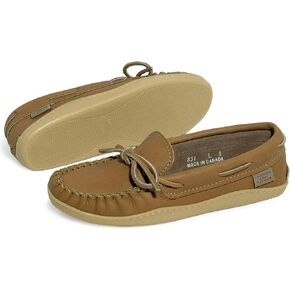Laurentian Chief Moccasins with 8-Hole Collar for Ladies – Stylish and Comfortable House Slippers with Natural Rubber Sole – Leather Indoor and Outdoor Slippers