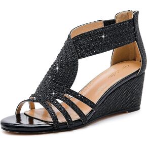 Women Wedge Sandals Sparkly Rhinestone Open Toe Fashion Dressy Sandals Evening Wedding Prom Shoes