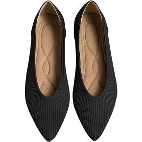 Women's Pointed Toe Knit Ballet Fashionable and Comfortable Dressy Flat Shoes