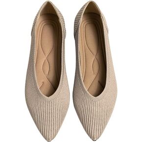 Women's Pointed Toe Knit Ballet Fashionable and Comfortable Dressy Flat Shoes