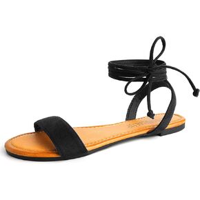 SANDALUP Womens Sandals Dressy Strappy Summer Cute Tie Up Ankle Strap flat sandals for women