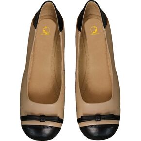 Women Cap Toe Flats Bow Two Tone Comfortable Slip On Ballet Flat Shoes Square Toe Flat Heeled Dress Shoes Ladies Matte Patchwork Leisure Street Concise Vintage Adorable 4-11 M US