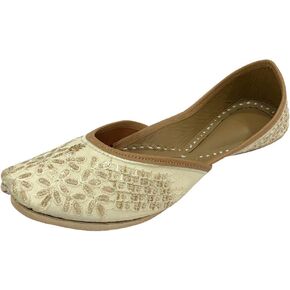 Women's Punjabi Jutti for Ethnic Shoes Cream Gold Wedding Shoes Mojari Traditional Indian Jooti Sandles Handmade Juti