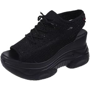 XHOGNLS Women's Hollow Out Platform Wedge Sandals Non-Slip Breathable Lace-Up Fish Mouth Sneakers Casual Summer Hollow_Out Open Toe Sport Shoes