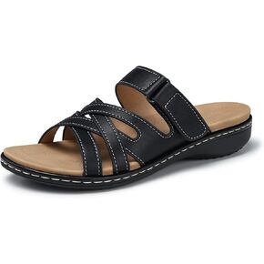 TEMOFON Womens Sandals Slides Dressy: Arch Support Summer Flats Sandals - Slip on Casual Slides Sandals