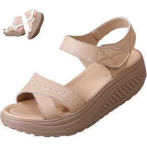 Women's Open Toe Comfy Orthotic Cushion Platform Sandals,Lightweight Hook Loop Ankle Backstrap Wedge Muffin Causal Shoes