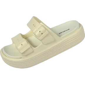 Weweya Platform Sandals for Women - Double Layer Slip On Sandals - Adjustable Buckle Casual Sandals