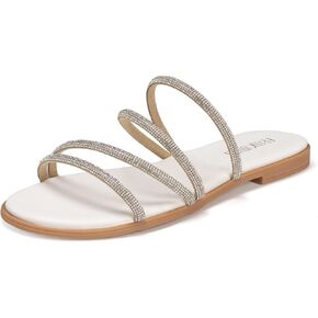 Frank Mully Womens Slide Sandals Open Toe Rhinestone Straps Slip On Beach Slide Casual Dressy Flats Sandal for Women Summer