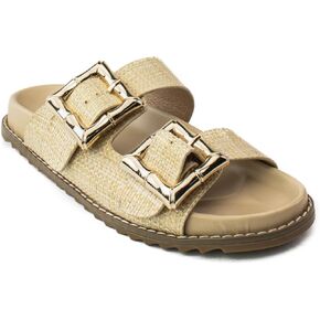 RF ROOM OF FASHION Women's Double Band With Adjustable Square Buckle Footbed Slide Sandals