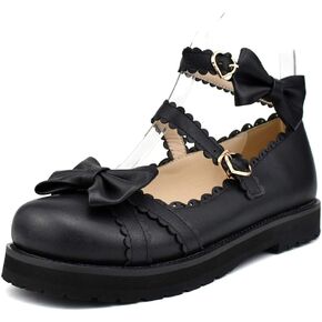 100FIXEO Women's Ankle Strap Platform Mary Janes Kawaii Goth Shoes with Bows in Kuwait