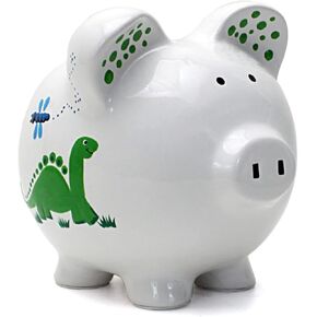 Child to Cherish Ceramic Piggy Bank for Boys, Construction Trucks, White