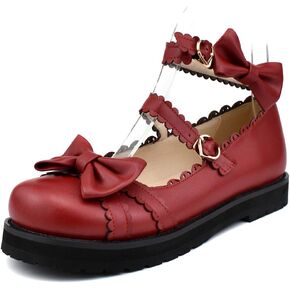 100FIXEO Women's Ankle Strap Platform Mary Janes Kawaii Goth Shoes with Bows