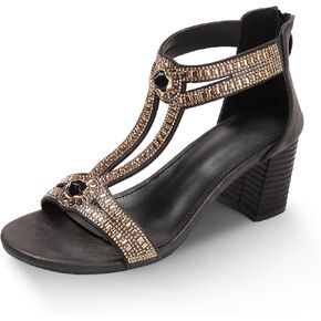 FRALOSHA Block Heels for Women Open Toe Rhinestones Ankle Strap Sandals Chunky Wedding Party Shoes