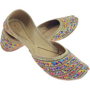 ألوان نسائية خرز جلد طبيعي ناعم جوتيس | عض وقرصة جوتيس الحرة | السيدات البنجابية جوتي | شقة زفاف موجاري أنيقة | شقق الزفاف العرقية للبنات | in Kuwait