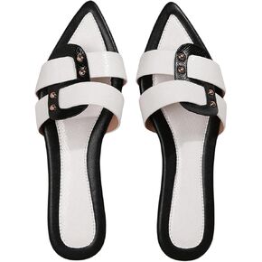 GORGLITTER Women's Color Block Flat Sandals Point Open Toe Slip On Dressy Summer Mules Slides