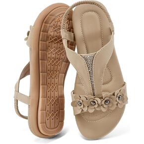Womens Sandals Dressy Flats: Elastic Ankle Strap Comfortable Sandals for Women Open Toe Summer Walking Beach Flat
