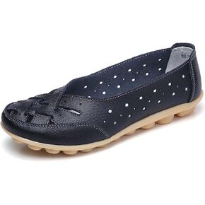 Women's Cowhide Leather Shoes Loafers Flats Sandals Slip-On Cutout